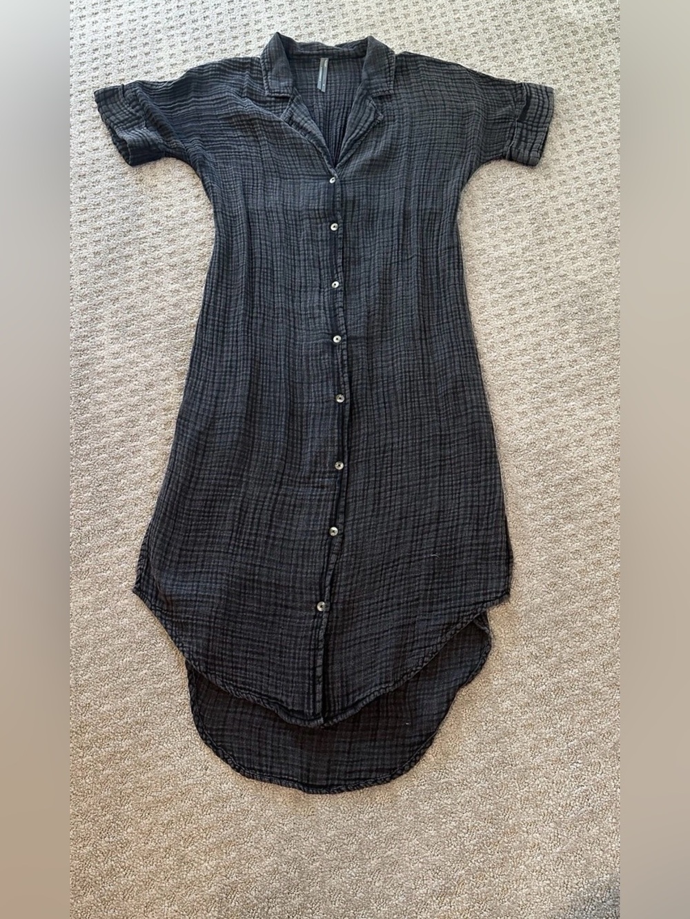 Anthropologie Black Button-Front High-Low Gauze Shirtdress